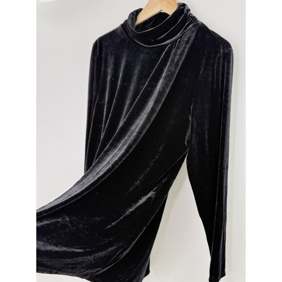 Belle Kim Gravel Black Velvet Pullover Tunic Sweater‎ Mock Neck XL Event Preppy - Picture 3 of 8